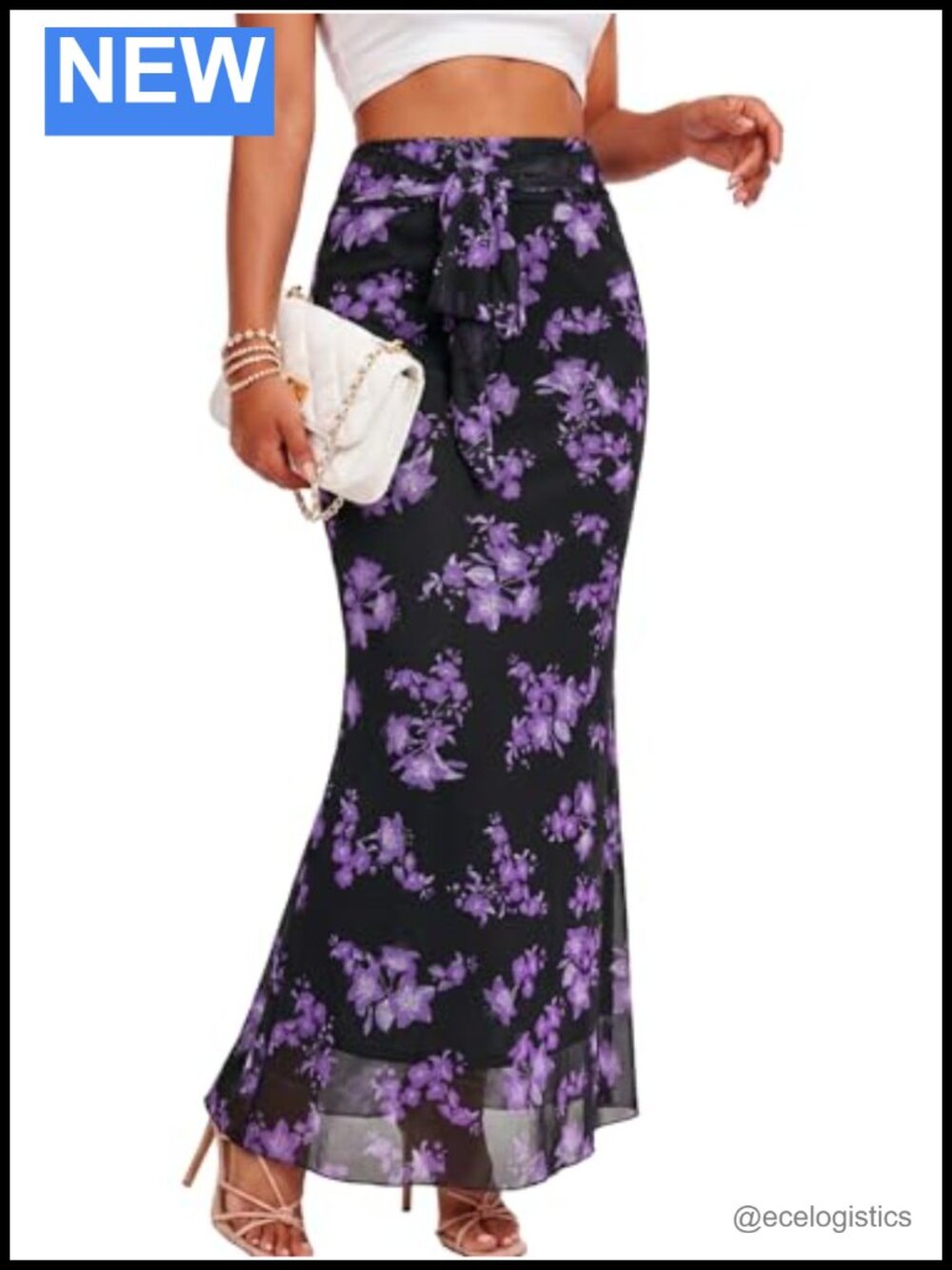 High Waisted Floral Mesh Maxi Skirt Bodycon Boho Long Skirt